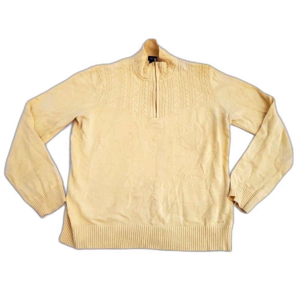 Izod Sweater Mens Large Yellow Quarter Zip Knit Long Sleeve